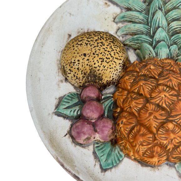 Fruit Themed Wall Hanging 3D Raised Relief Pineapple Grapes Peach Ceramic 11" - Picture 3 of 7